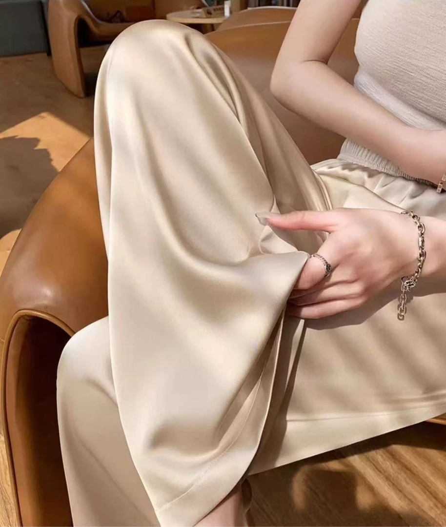 2025夏季轻薄款宽松垂感阔腿裤女韩版显瘦纯色百搭休闲高腰直筒裤