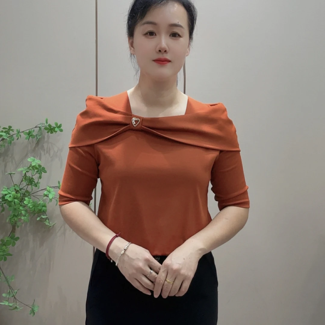0356早秋新款纯色常规中袖方领荷叶边时尚女装百搭小衫气质上衣