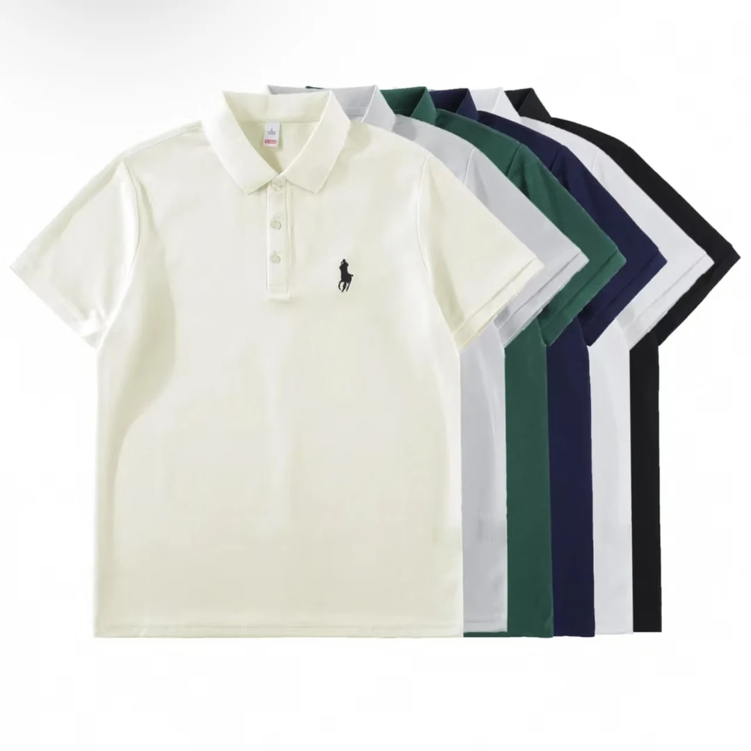 高定刺绣夏季轻奢时尚潮流翻领纯色翻领百搭情侣休闲POLO衫-2616