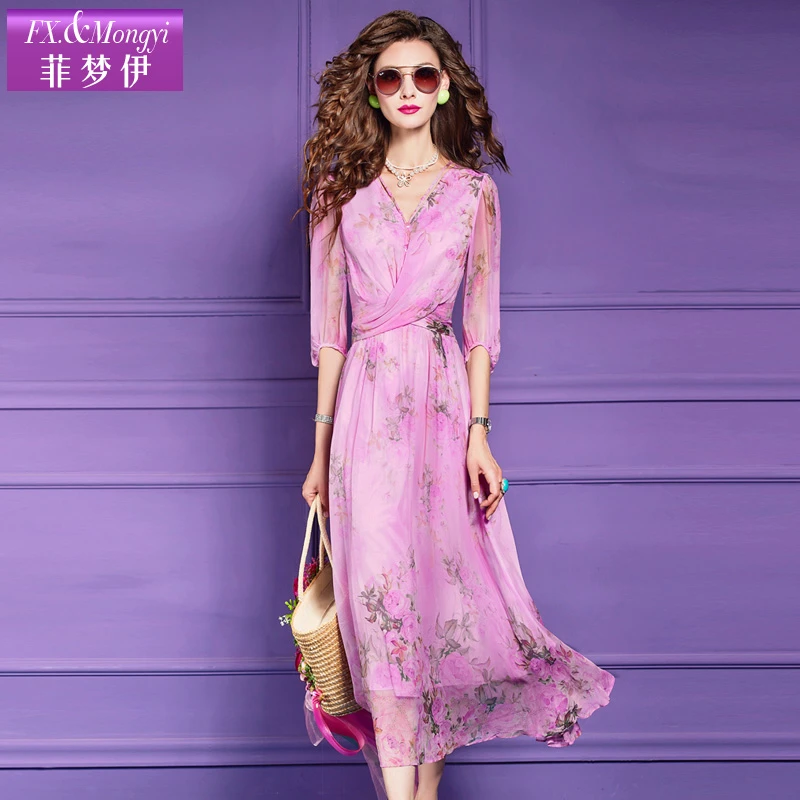 菲梦伊100%桑蚕丝新款时尚连衣裙63473