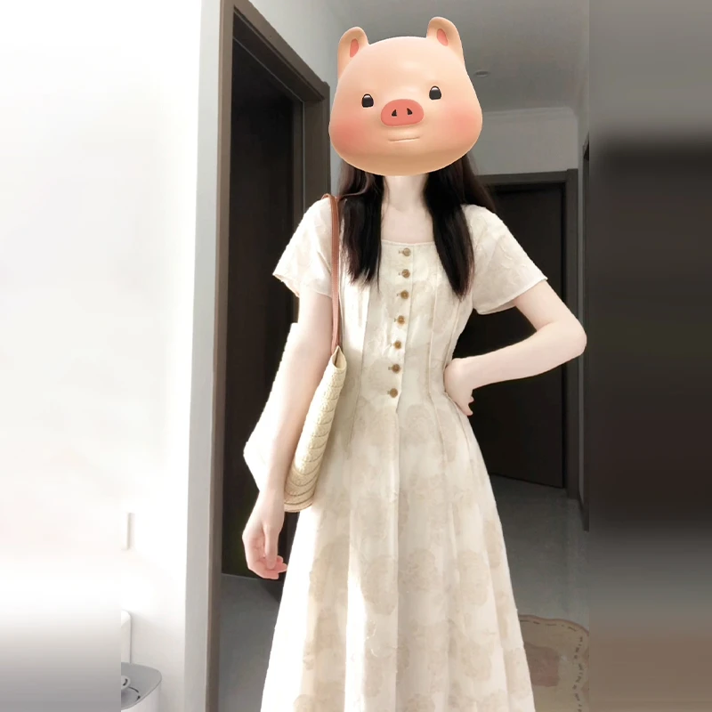 【现货+运贴5米】4391碎花方领连衣裙子女装夏2025新款收腰显瘦长裙