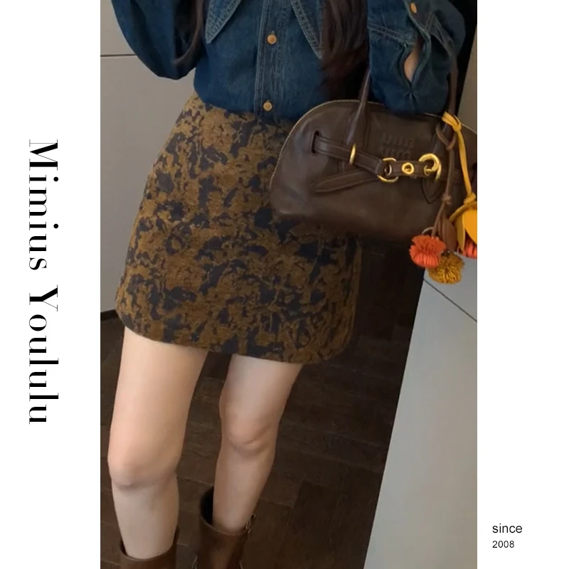 【mimius】游鹿鹿 重工烧花工艺A字裙裤 复古修身短裙F09020