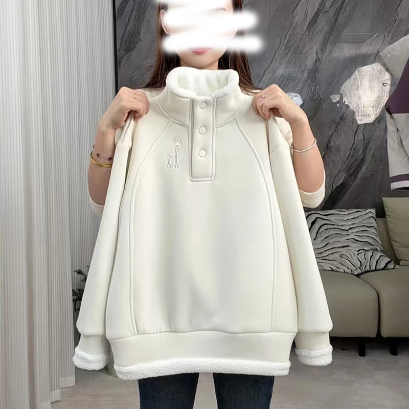 女童加厚加绒卫衣秋冬季2026新款中大童初中生儿童保暖半高领上衣