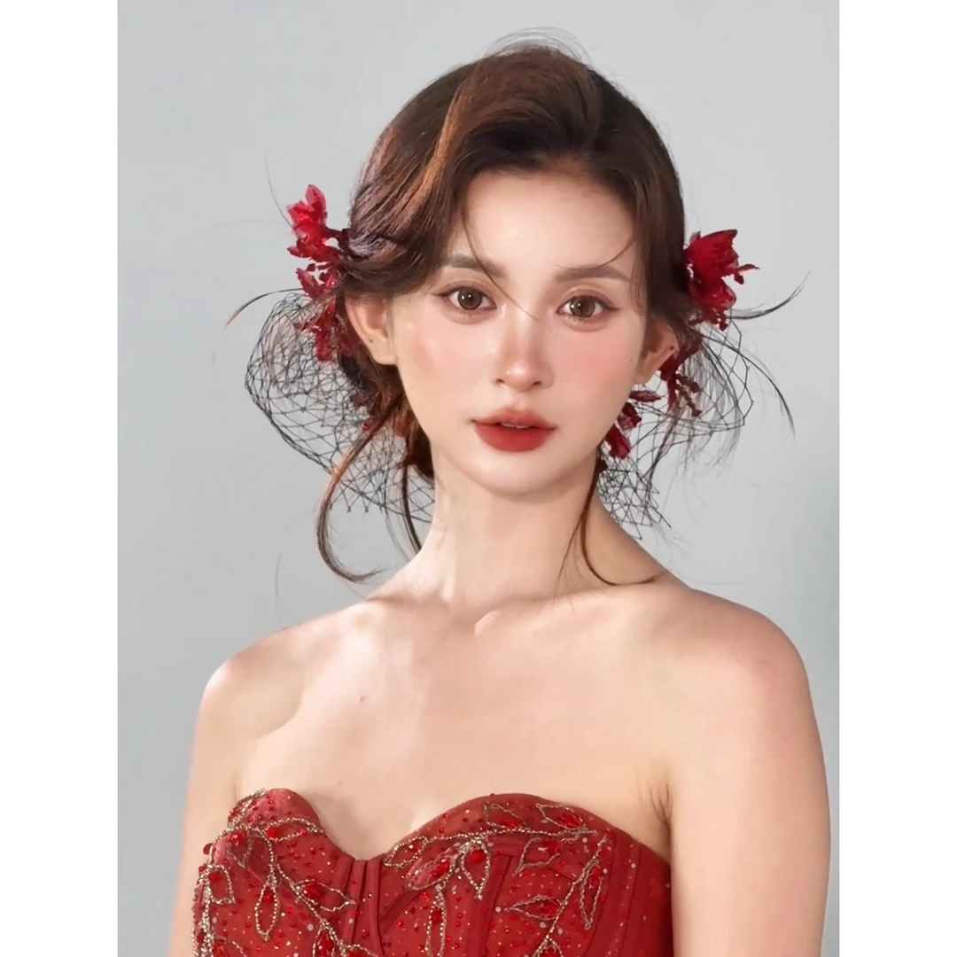非金属布艺婚庆饰品 新款手作独家新娘红色敬酒服精致重工饰品997