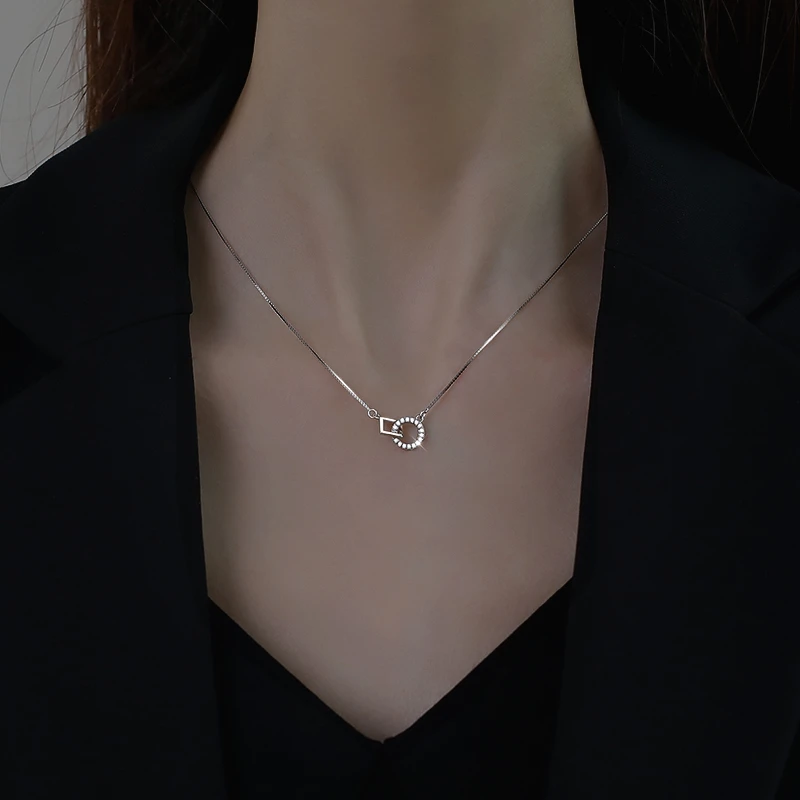 坠链均925银 925纯银方圆相扣项链女锁骨链2025新款爆款颈链首饰