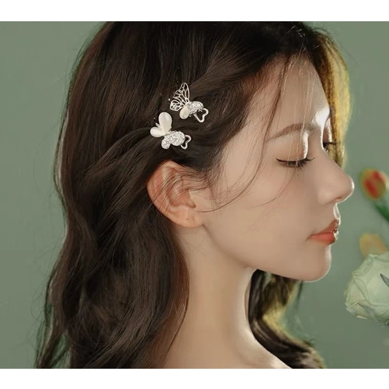 仙仙的~猫眼蝴蝶碎发夹女抓夹 迷你小号刘海侧边夹顶夹子头饰发卡