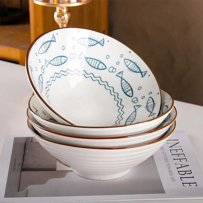 【4只】陶瓷大碗简约日式拉面碗8英寸加厚泡面碗沙拉碗家用陶瓷釉