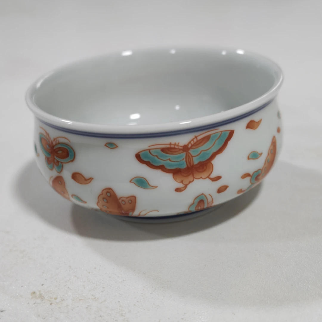 立勤堂红绿彩蝴蝶炉式杯