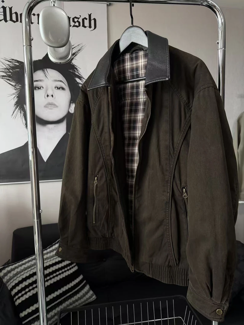 LTC潮流复古百搭皮质翻领冬季新品宽松休闲男保暖外套