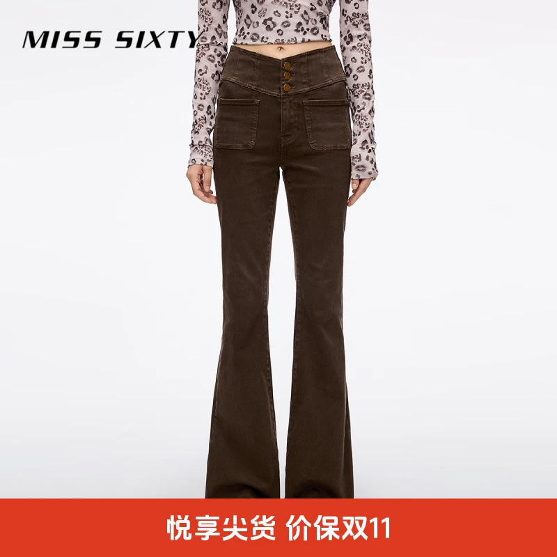 Miss Sixty2025秋季新款牛仔裤女V型高腰复古显瘦喇叭长裤超模裤