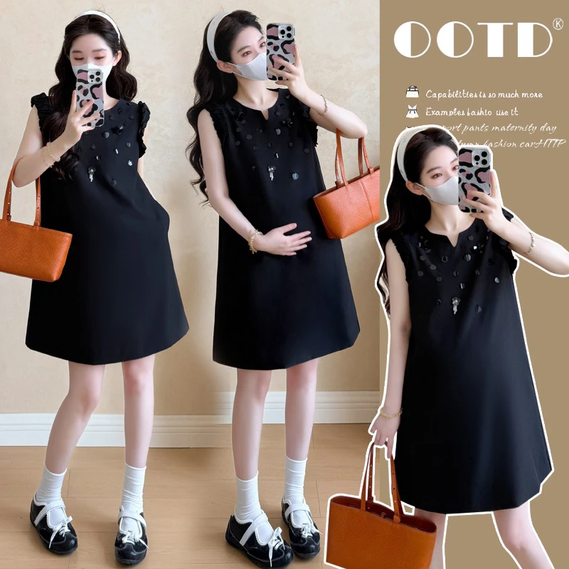 设计孕妇装气质长裙2025新款夏季轻奢高级感重工法式连衣裙