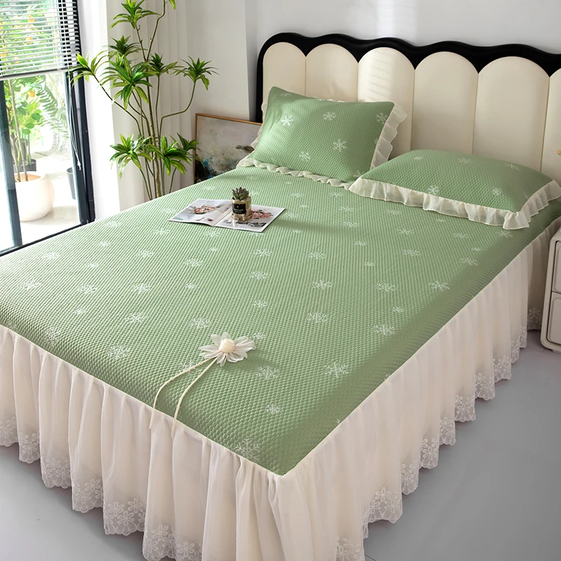 夏季凉感冰豆豆席pe床裙款凉席三件套花边空调席可机洗家用软席子