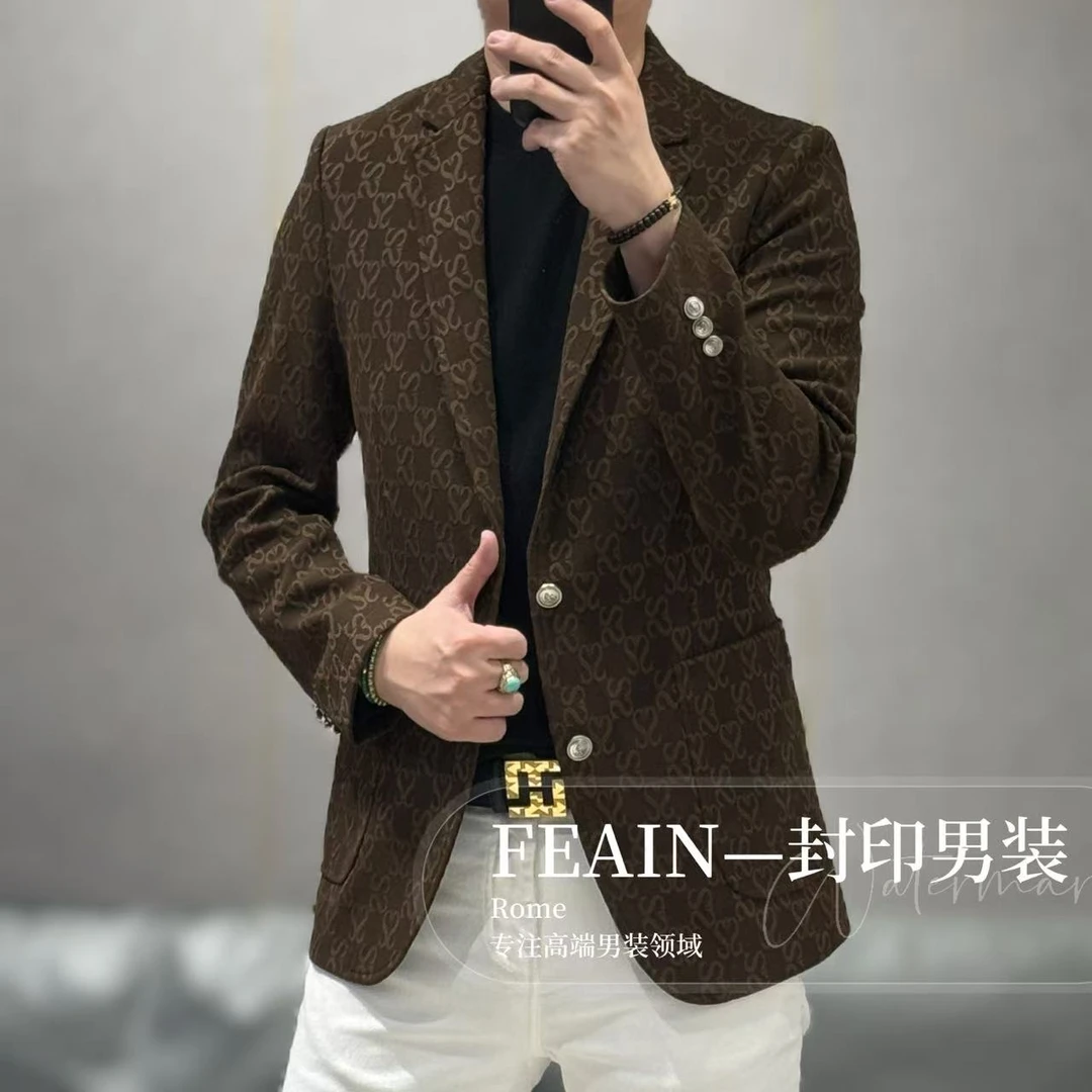 高端男士立体浮雕提花工艺双S针织西装6580