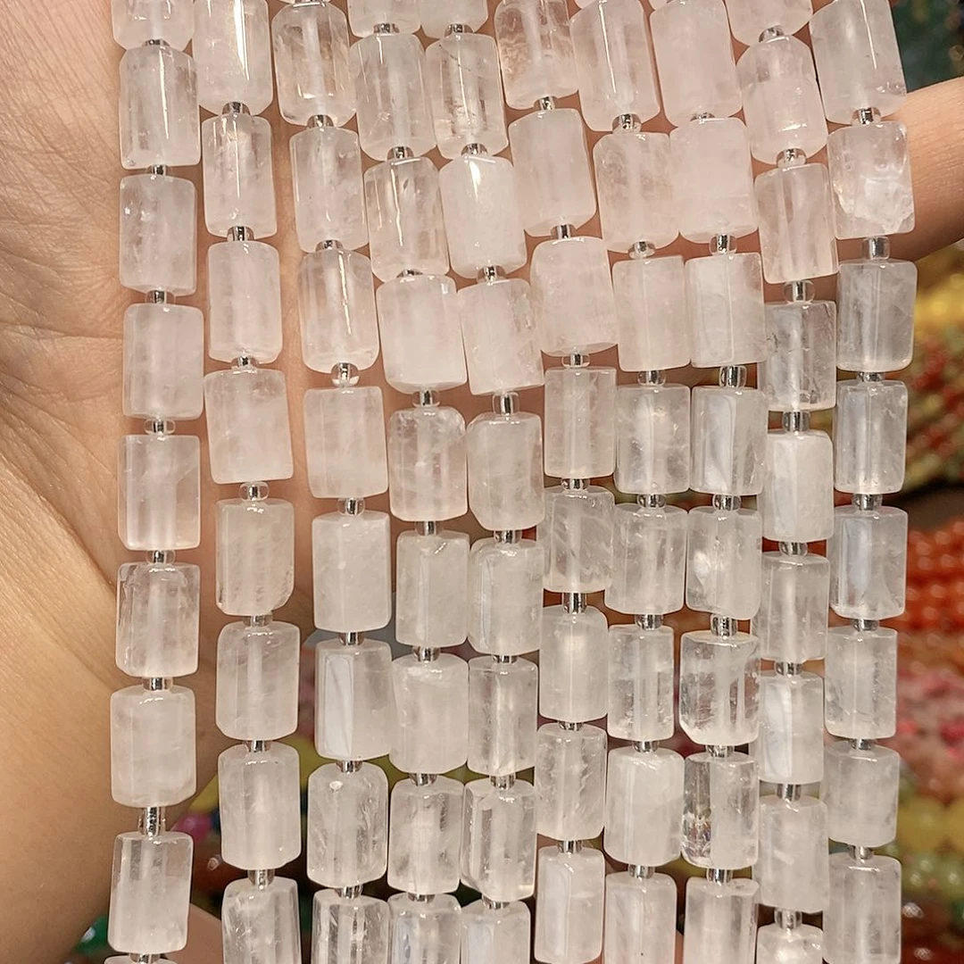 散珠玛瑙/玉髓白水晶圆柱8✖️11mm一条