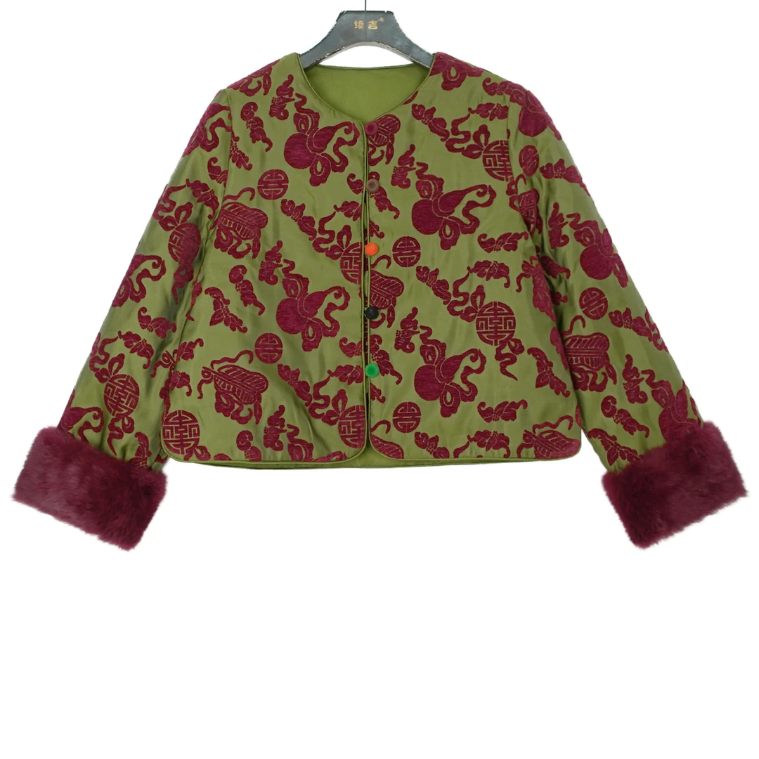 原创设计24-1964【福星高照】宽松圆领彩扣新中式夹棉棉衣