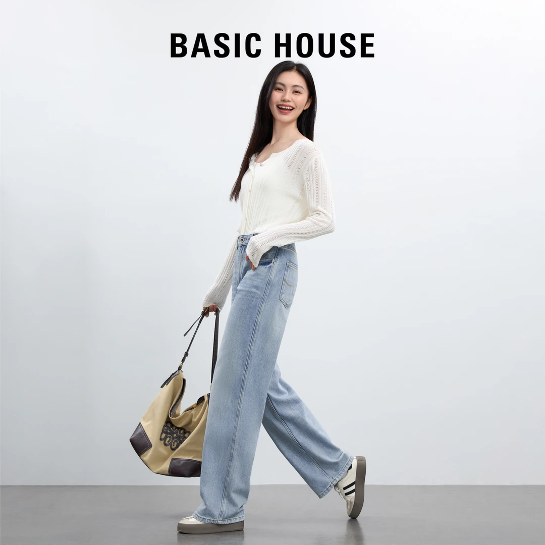 Basic House/百家好复古阔腿牛仔裤高腰垂坠韩系松弛感百搭宽松