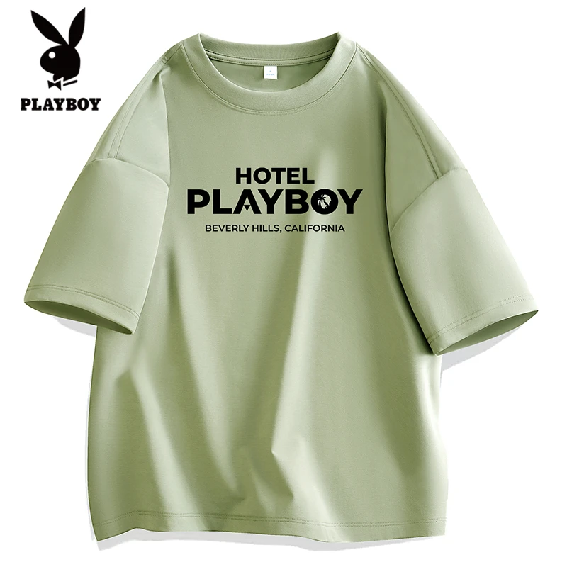 PLAYBOY花花公子夏季纯棉男士运动半袖T恤衫情侣短袖打底休闲体恤