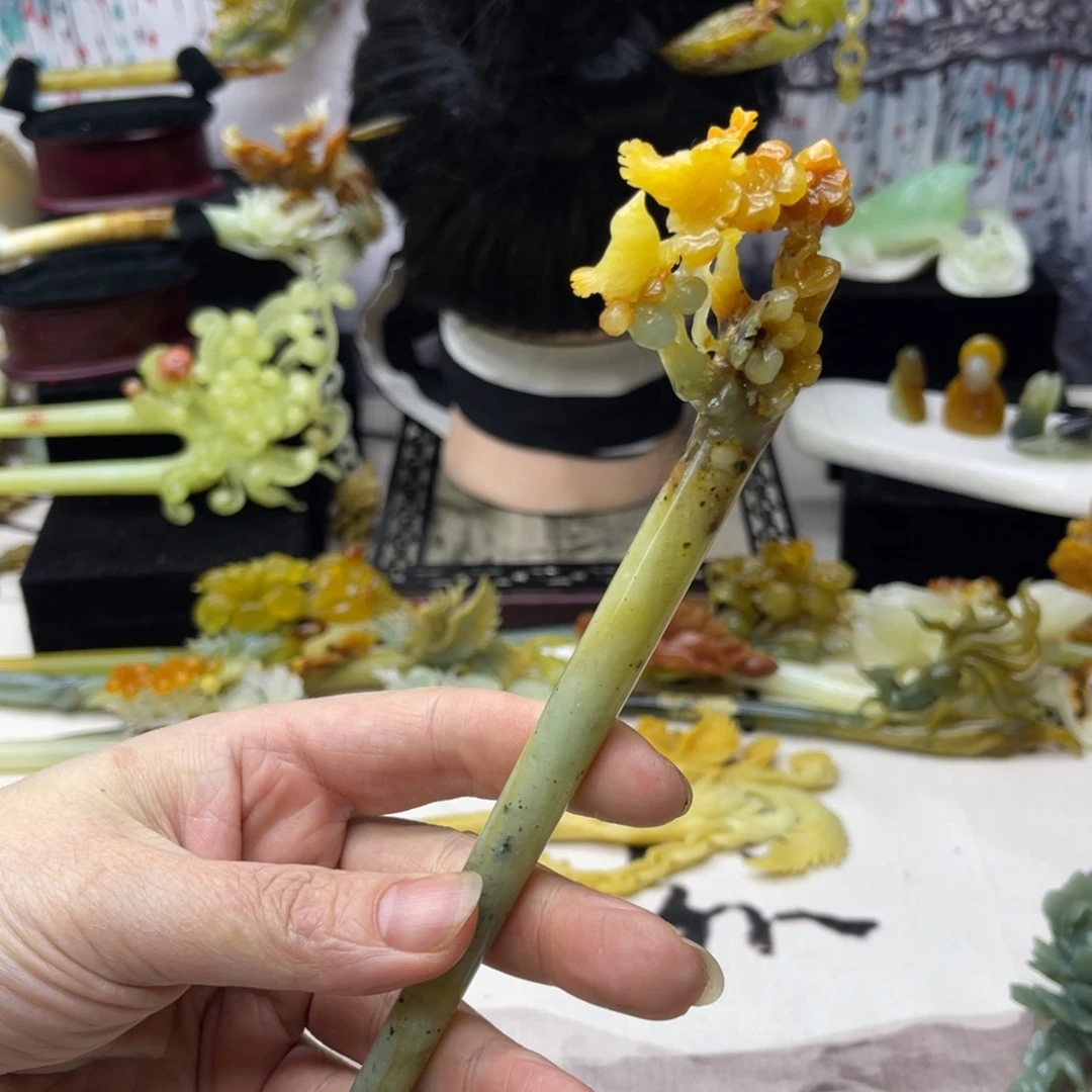 【闪购商品】蛇纹石玉发饰合金暴****我