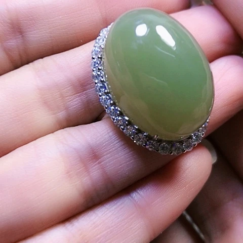 和田玉银S925镶嵌戒指