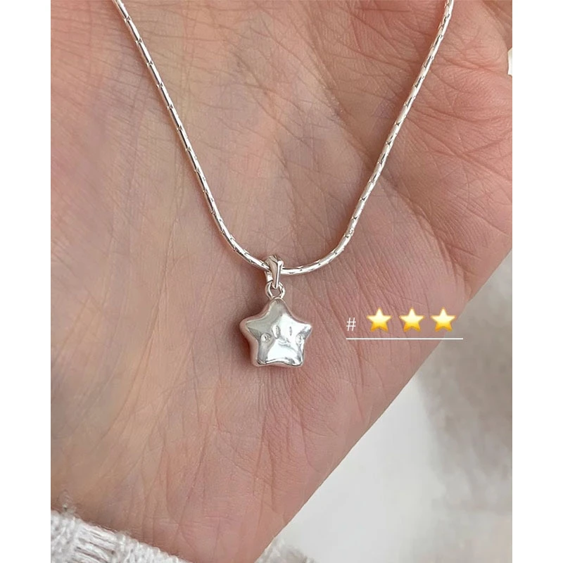 坠链均925银 S925纯银甜美可爱幸运笑脸五角星锁骨链百搭小众简约