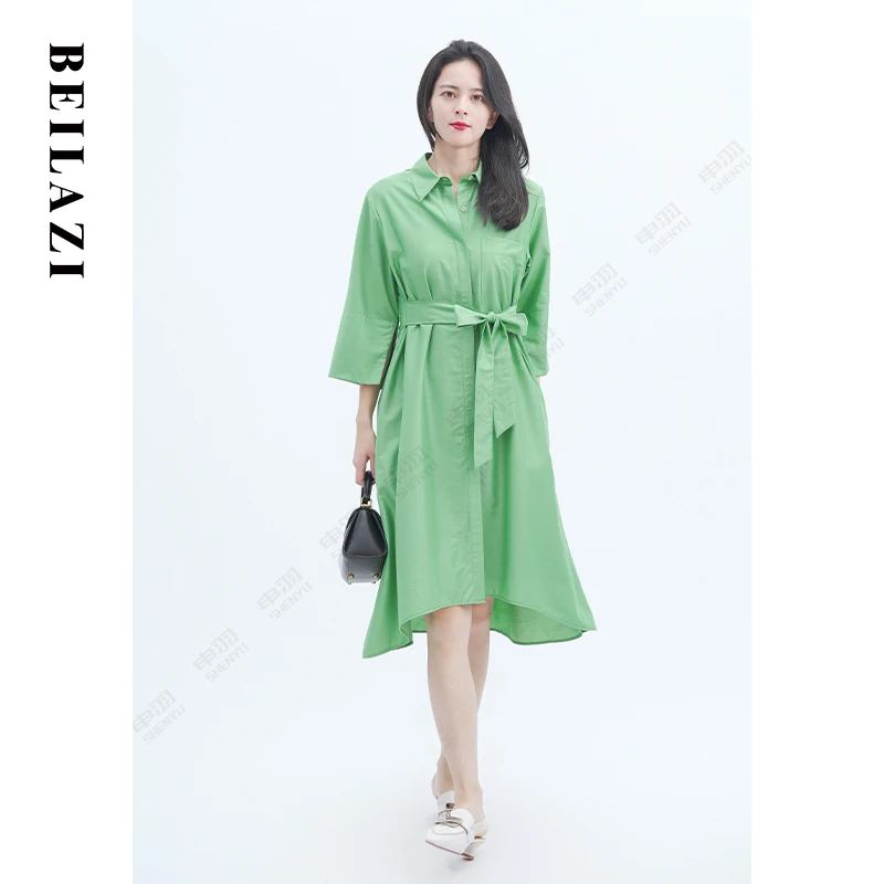 北拉子丨夏日寻芳丨珠光蚕丝夏季显瘦气质优雅绑带连衣裙SYH-L027