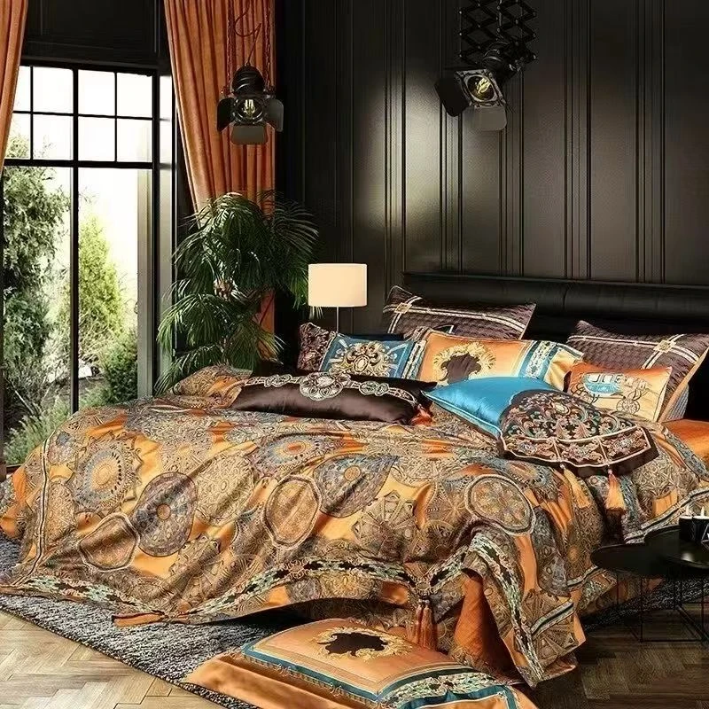 （娜美.）豪华重工刺绣色织提花别墅款高奢被套印花床上用品轻奢卧