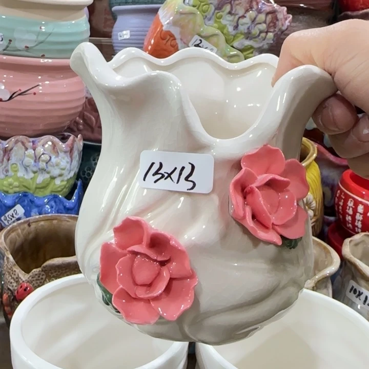 凑9块包邮，有孔，陶瓷花盆