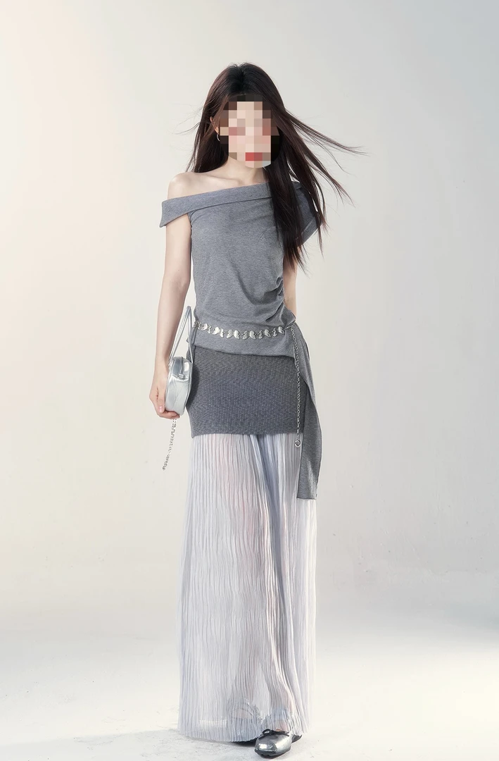 【BEIERHERO.贝尔】修身显瘦斜肩上衣短袖T恤a字半身裙时尚套装夏季