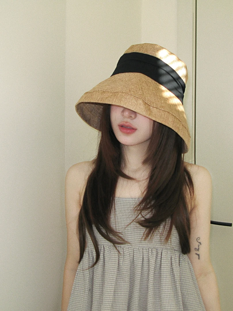 陈哈哈夏日加大日系大帽檐渔夫帽子女春夏薄款百搭显脸小遮阳盆帽