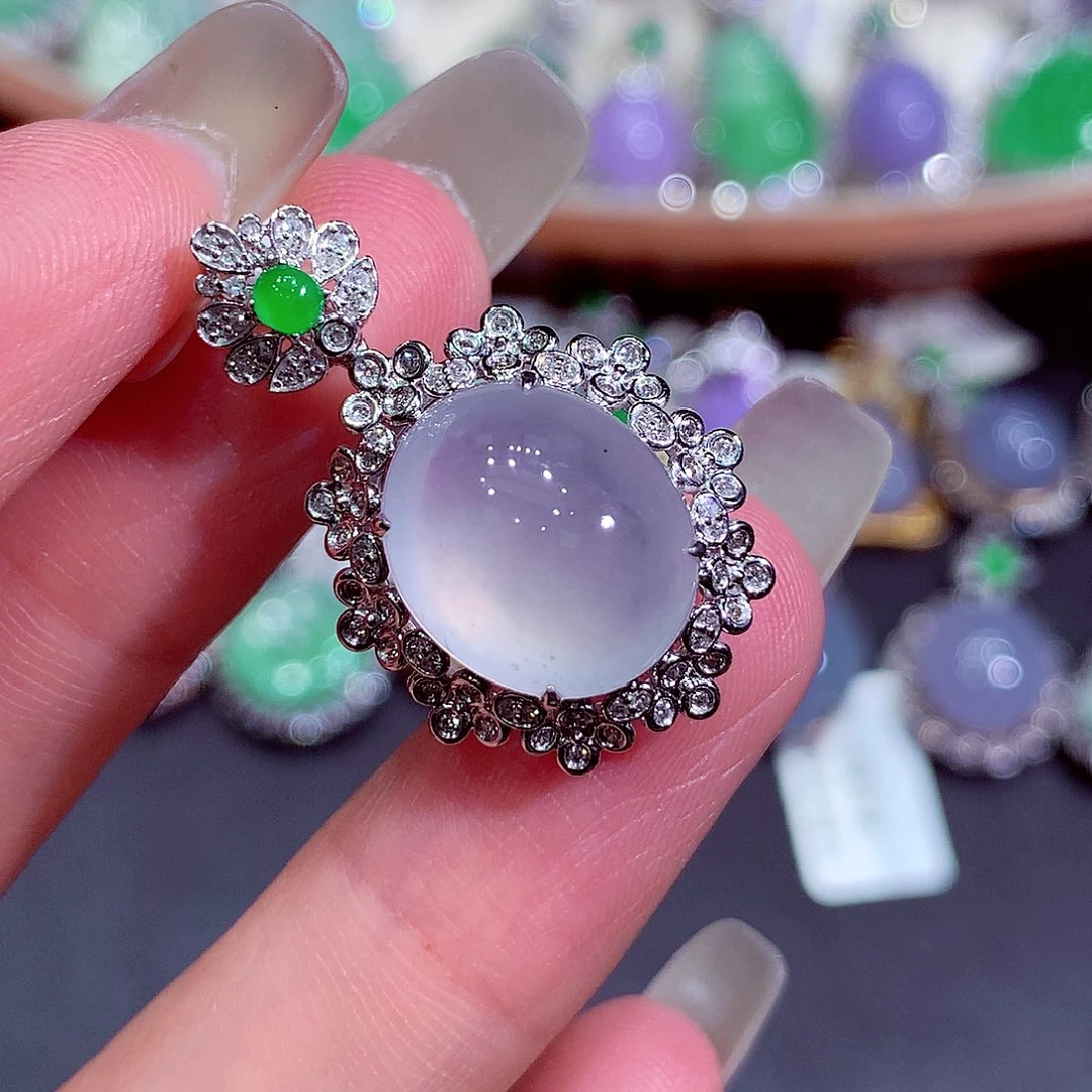 翡翠18K金镶嵌吊坠(不含链)