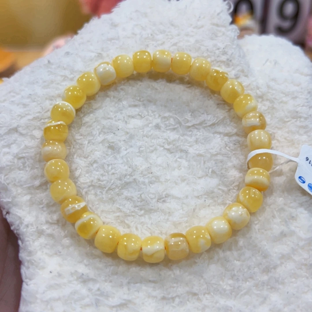 未镶嵌蜜蜡手链7.5m金瓷白手串