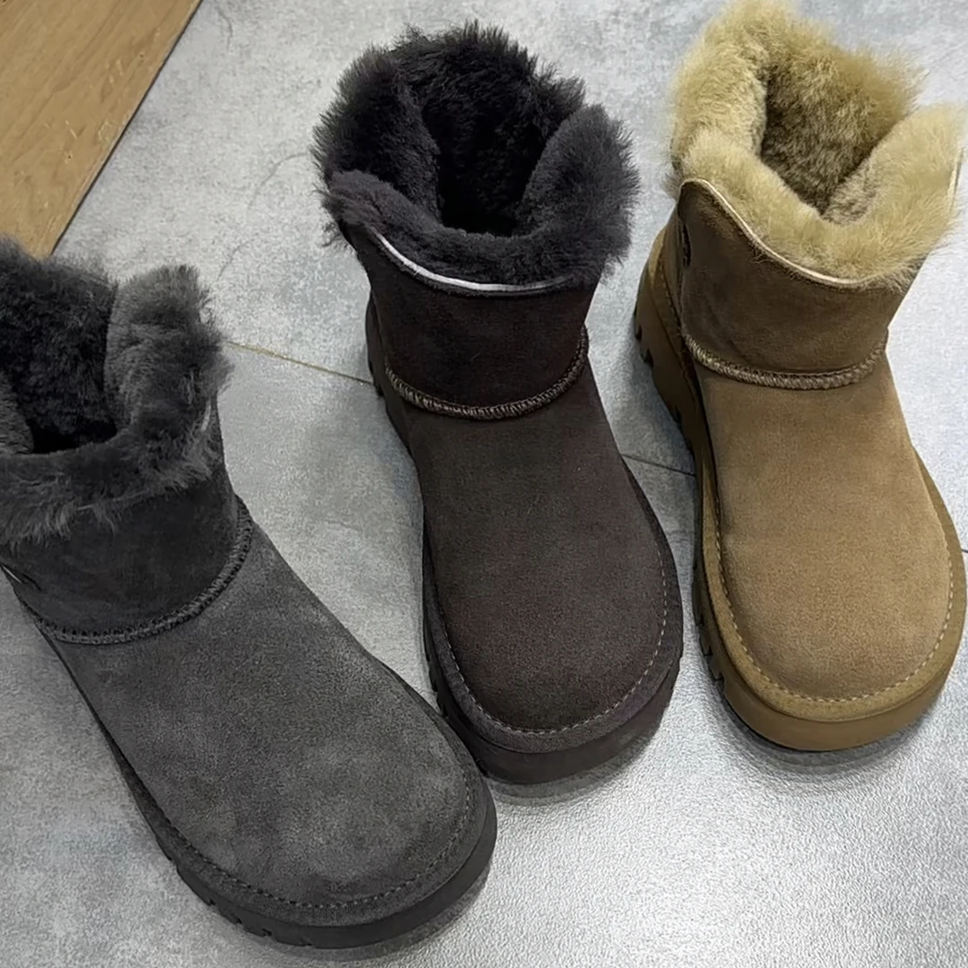 冬季保暖加绒加厚厚底防滑女款短筒雪地靴