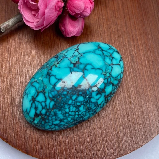 湖北竹山原矿绿松石玻璃瓷蛋面吊坠