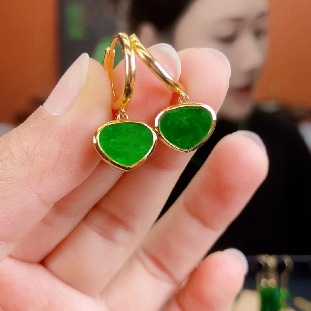 翡翠银S925镶嵌耳饰