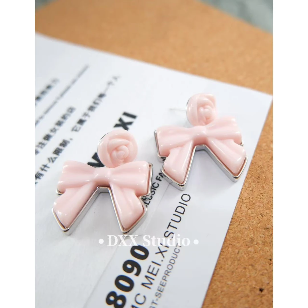 铜合金耳饰 小众设计粉色系蝴蝶结ins风耳饰45118
