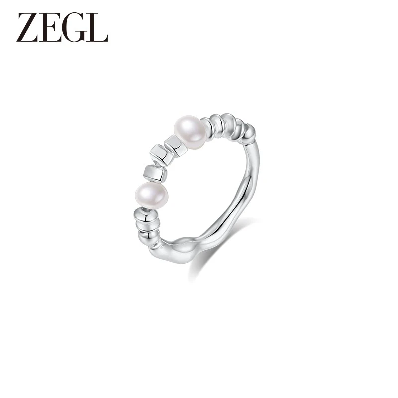 ZEGL 铜合金戒指 碎银珠珠戒指法式气质简约百搭小众饰品