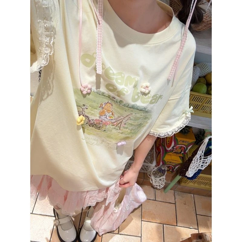 立体装饰印花复古薄款内搭国风夏季圆领T恤短袖网红洋气炸街女装