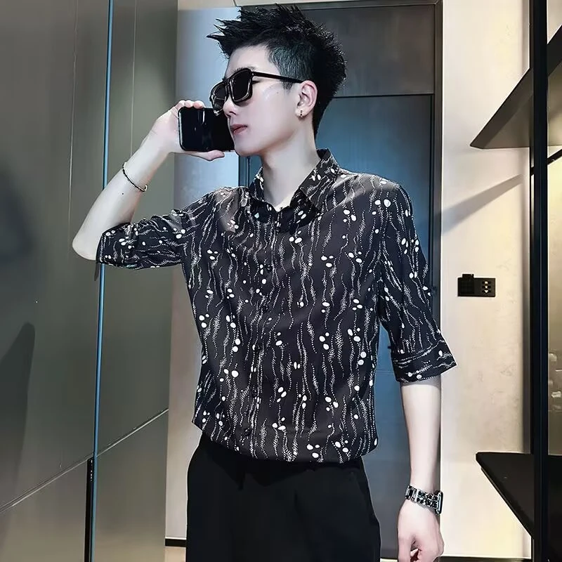 夏季冰丝衬衫男短袖潮牌中袖衬衣男款2025新款夏装痞帅高级感上衣