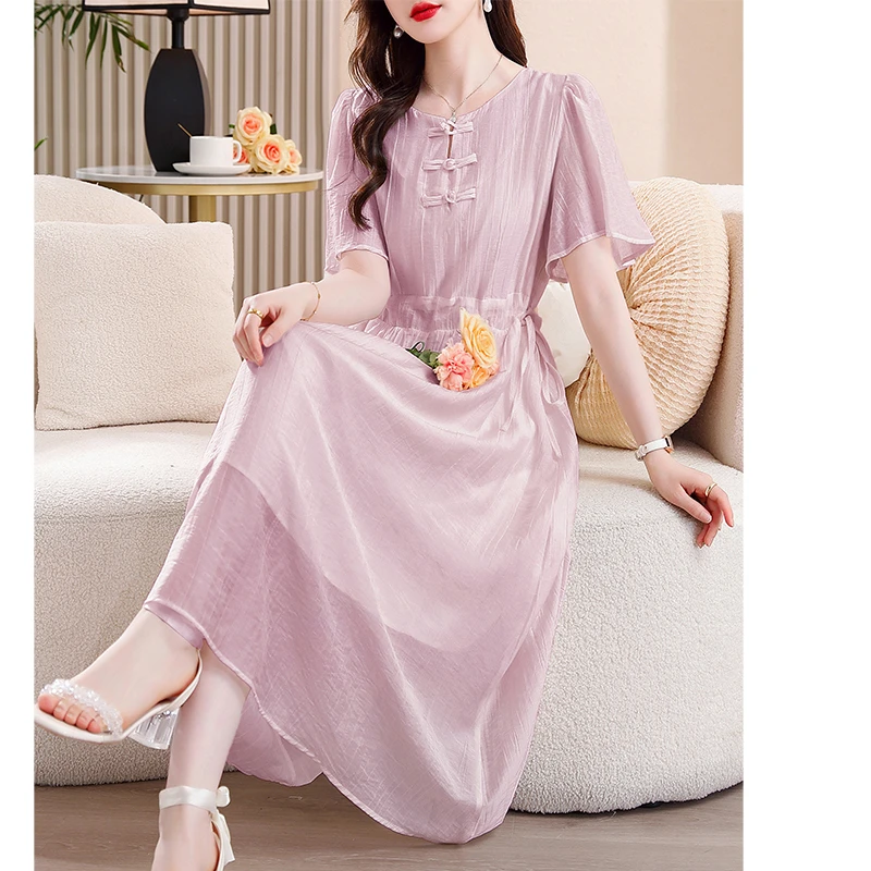 哥弟阿玛施正品黑色桑蚕丝连衣裙气质优雅中袖设计显瘦中长款裙子