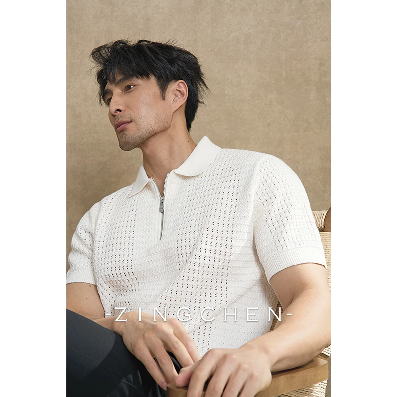 【六股长绒棉】ZINGCHEN春夏重磅针织拉链POLO衫透气老钱风polo衫男