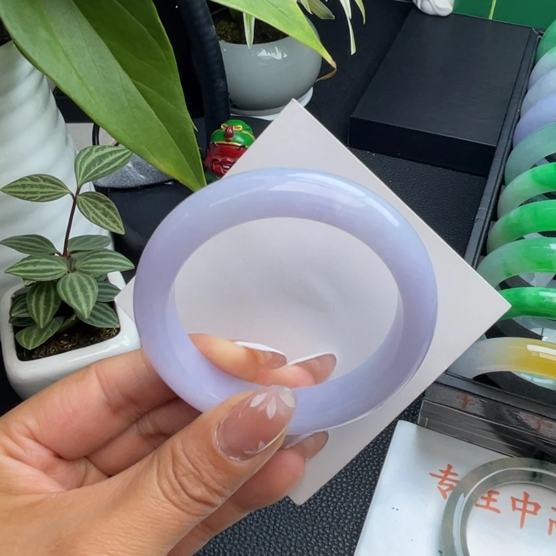 翡翠未镶嵌手镯细糯化满紫53正圈