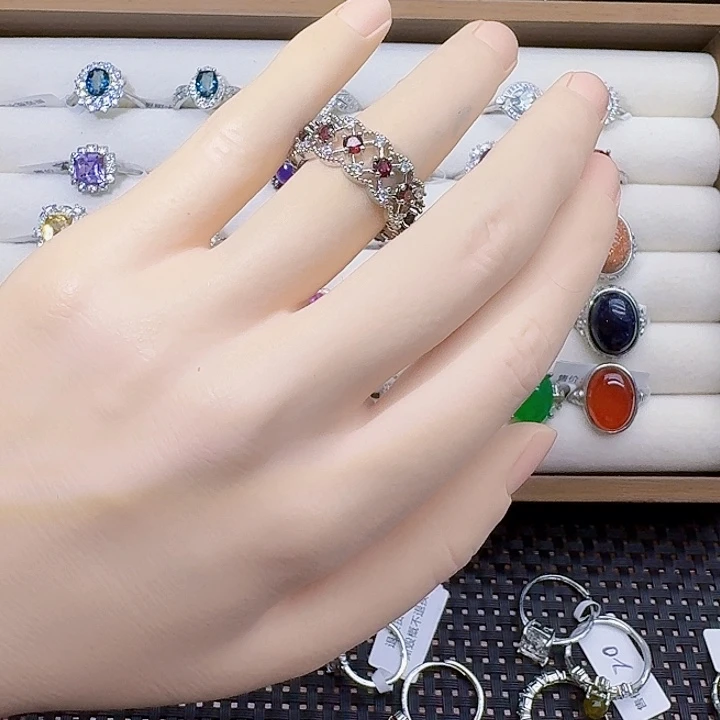 石榴石银S925镶嵌戒指