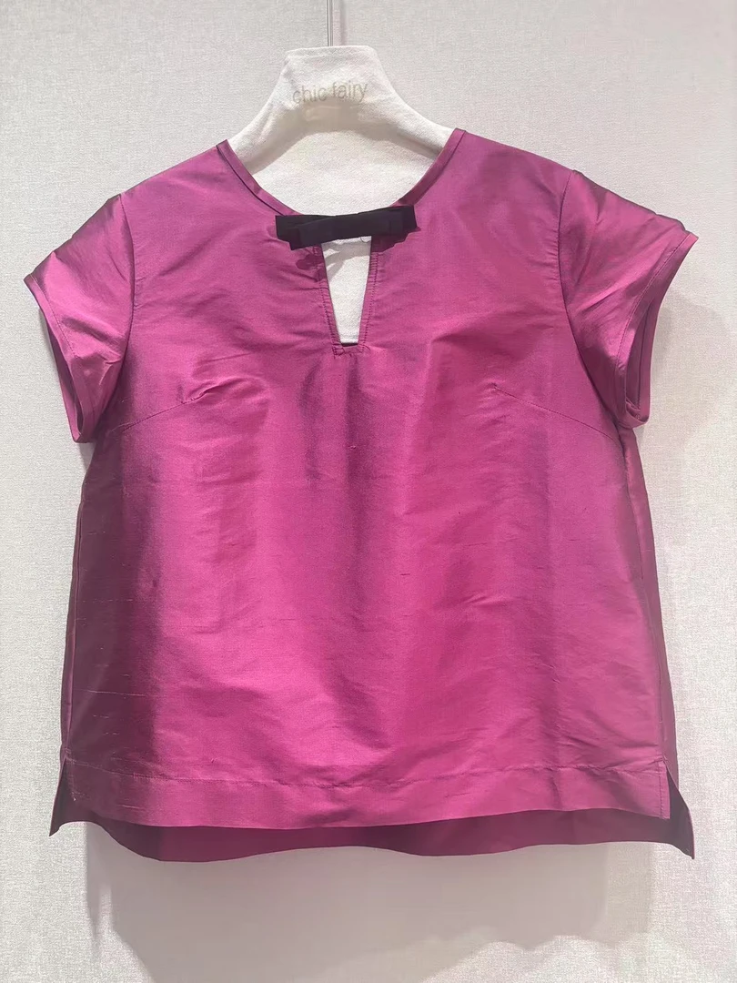 CHIC FAIRY【金芒】国风中式圆领领结蚕丝短袖上衣