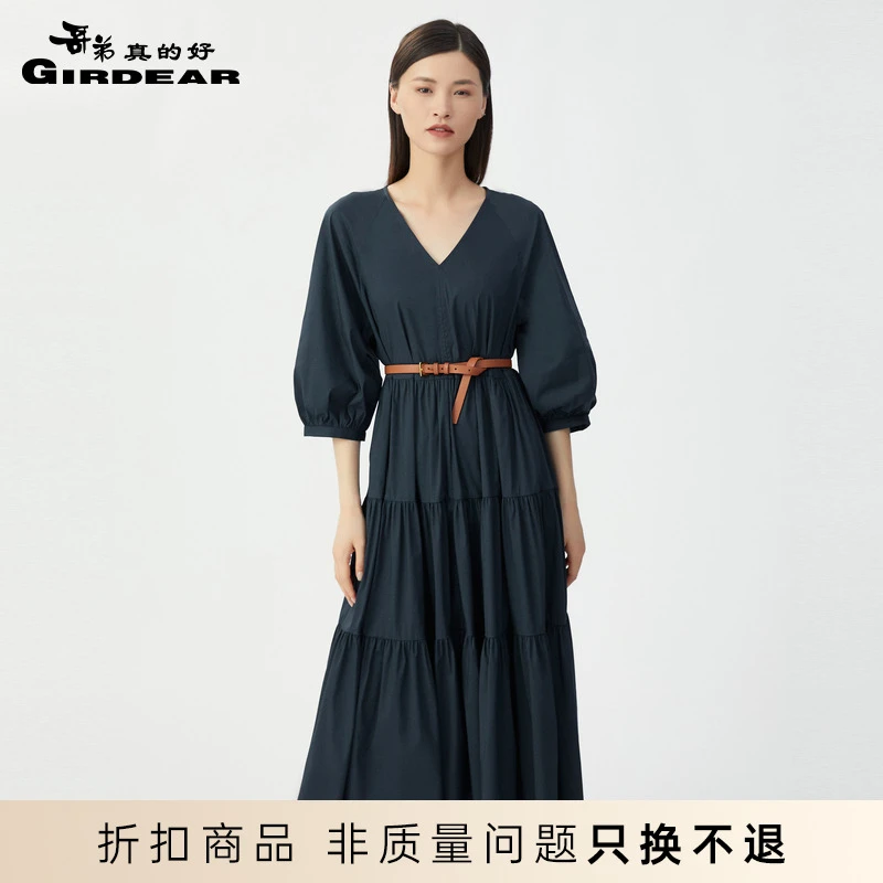 哥弟真的好女装夏季V领收腰伞裙连衣裙女(附腰带)8500122
