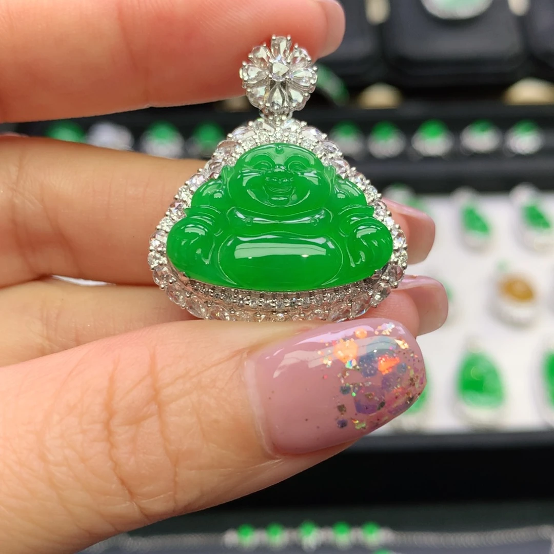 翡翠吊坠(不含链)18K金镶嵌