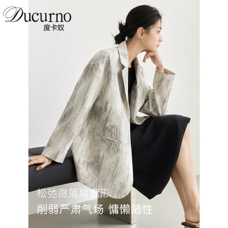 新中式晕染印花西装外套女2025年秋季新款高级感时尚宽松小众上衣