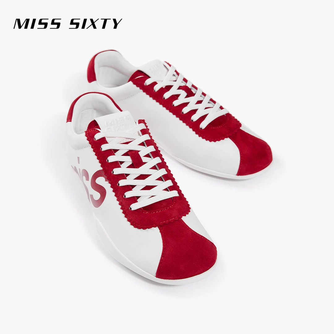 Miss Sixty2025夏季新款运动鞋女撞色拼皮双鞋带阿甘鞋休闲鞋皮革