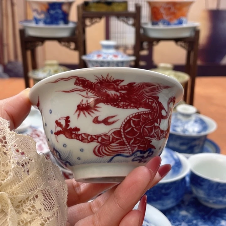 陶摆件鱼化龙压手杯