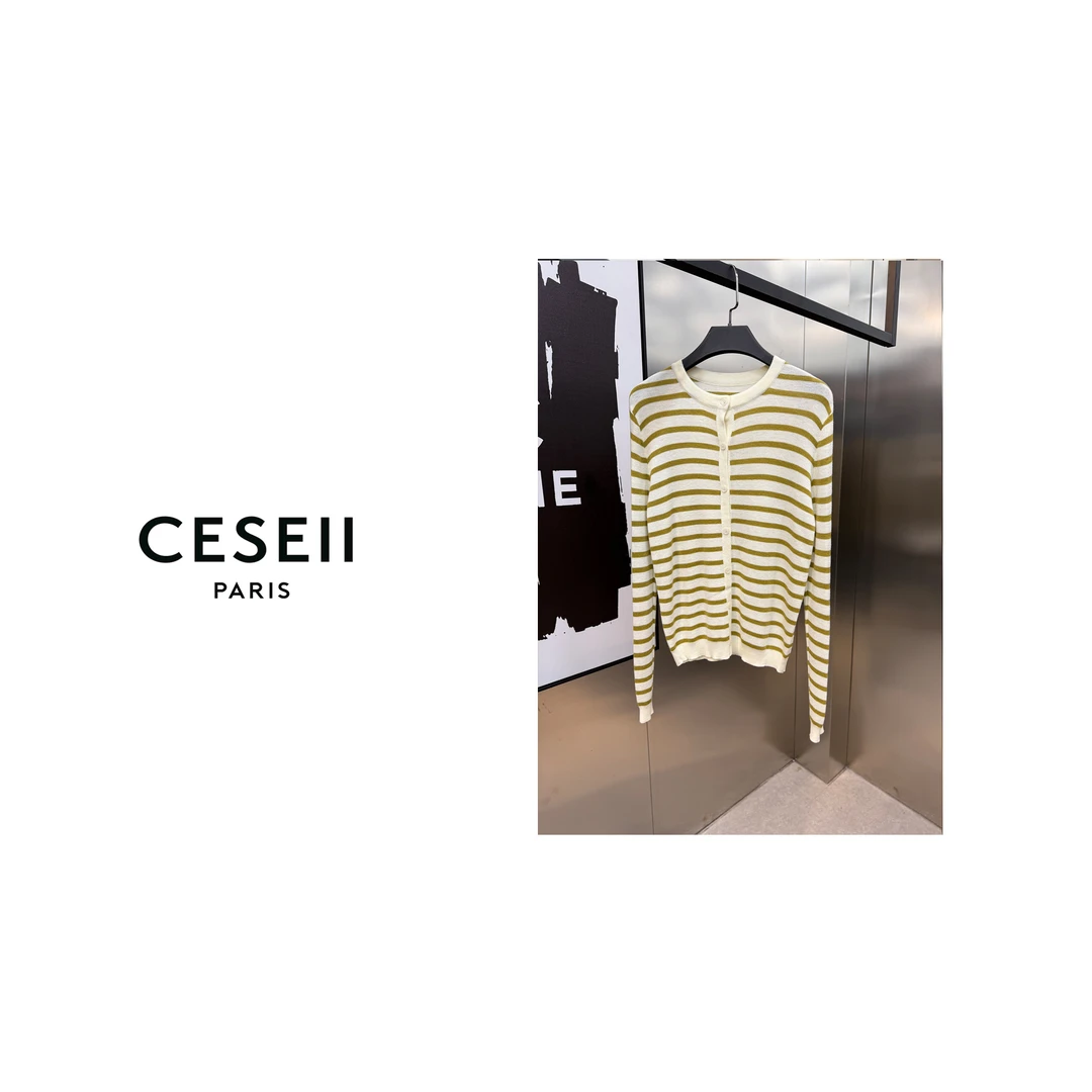 【25XJ009】CESEII2025春夏时尚百搭细腻针织条纹开衫