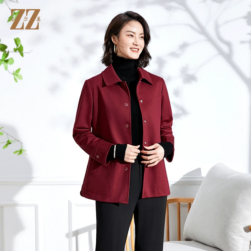 佐尔美女装气质时尚百搭针织卡其色红色休闲上衣外套E11FZ14-0928